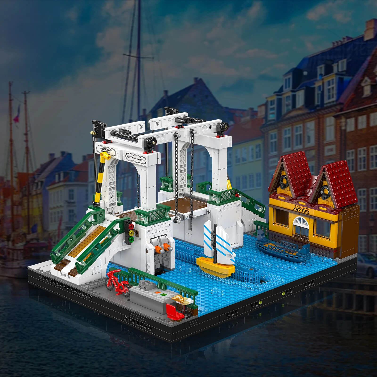 Brick MOC Motorized Nordic Drawbridge | 2065pcs - Brick Car Merchant