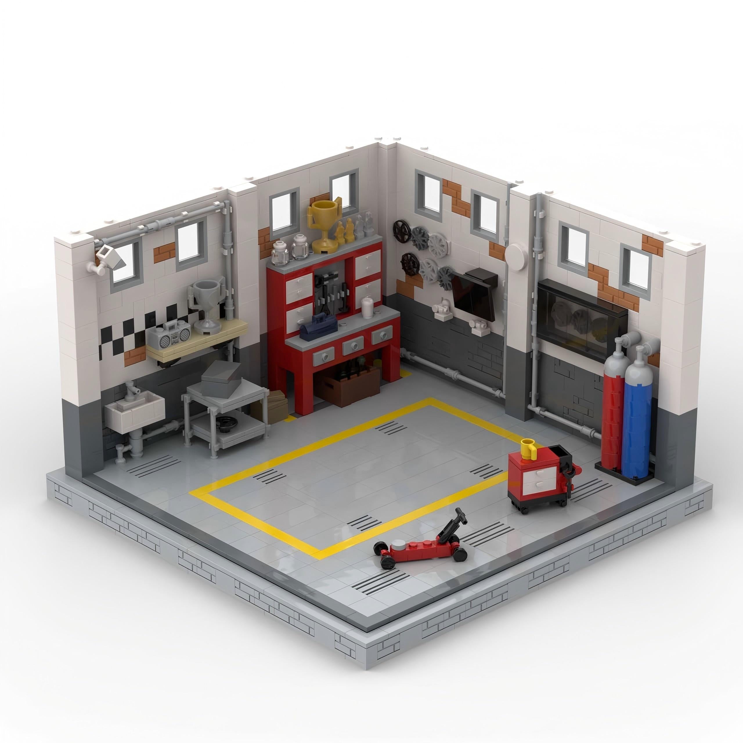 Brick MOC Racing Garage Display - Brick Car Merchant