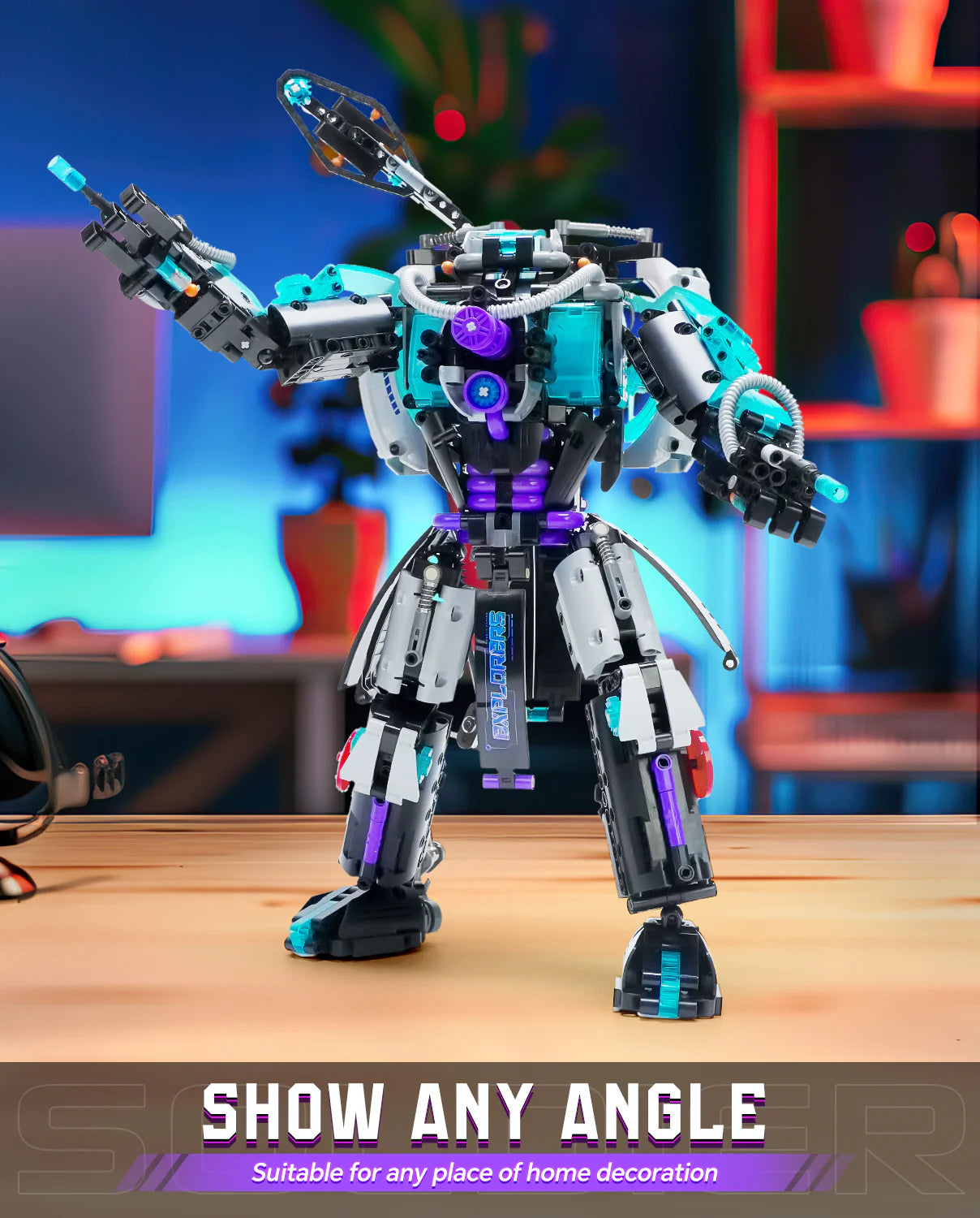Brick MOC 2 in 1 Transforming Electric Space Gun and Robot Building Toy, Futuristic Mechanical Interactions and Lighting Effects | 3037 pcs 2-in-1 Robot & Space Gun MOC Kit | 3037pcs - Brick Car Merchant
