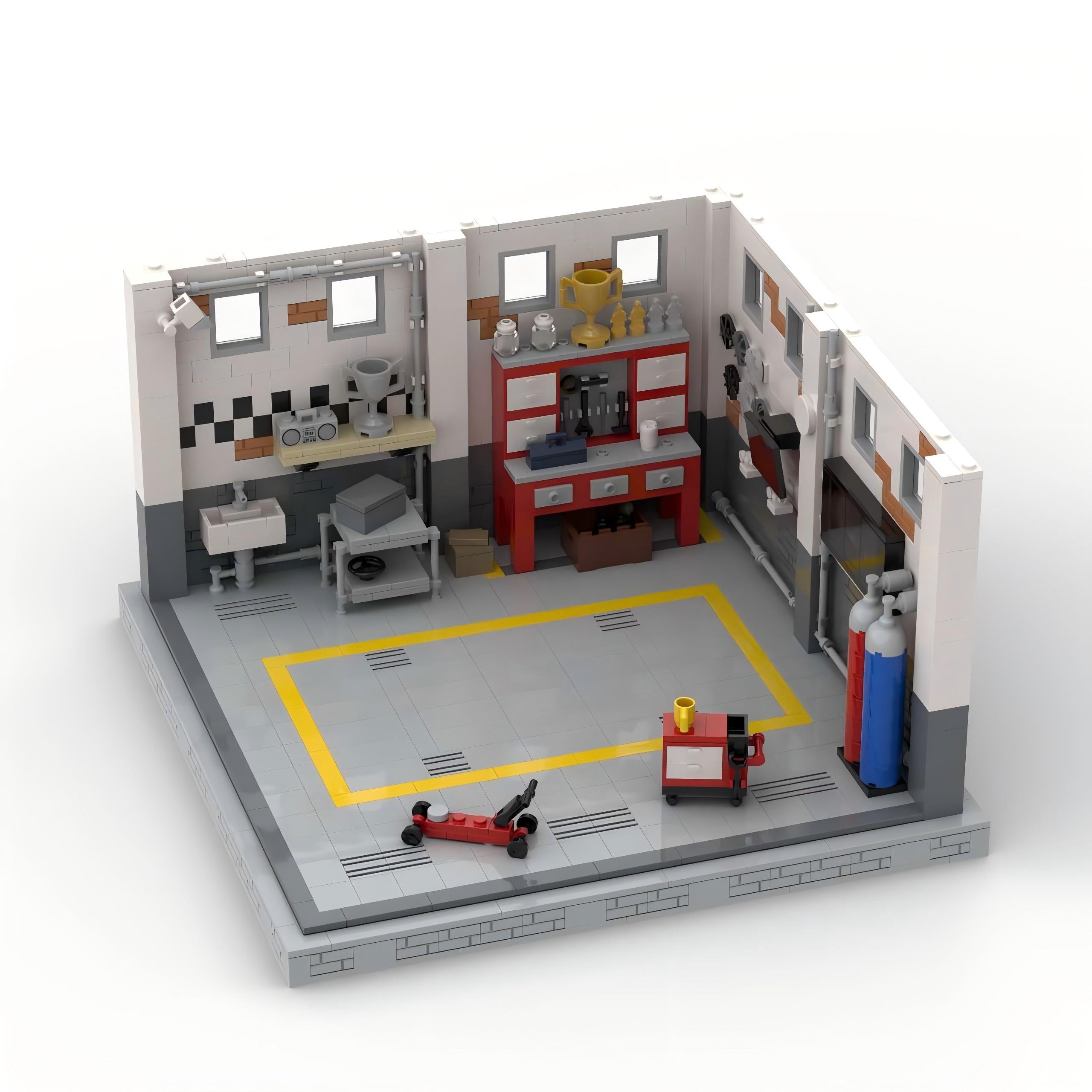 Brick MOC Racing Garage Display - Brick Car Merchant