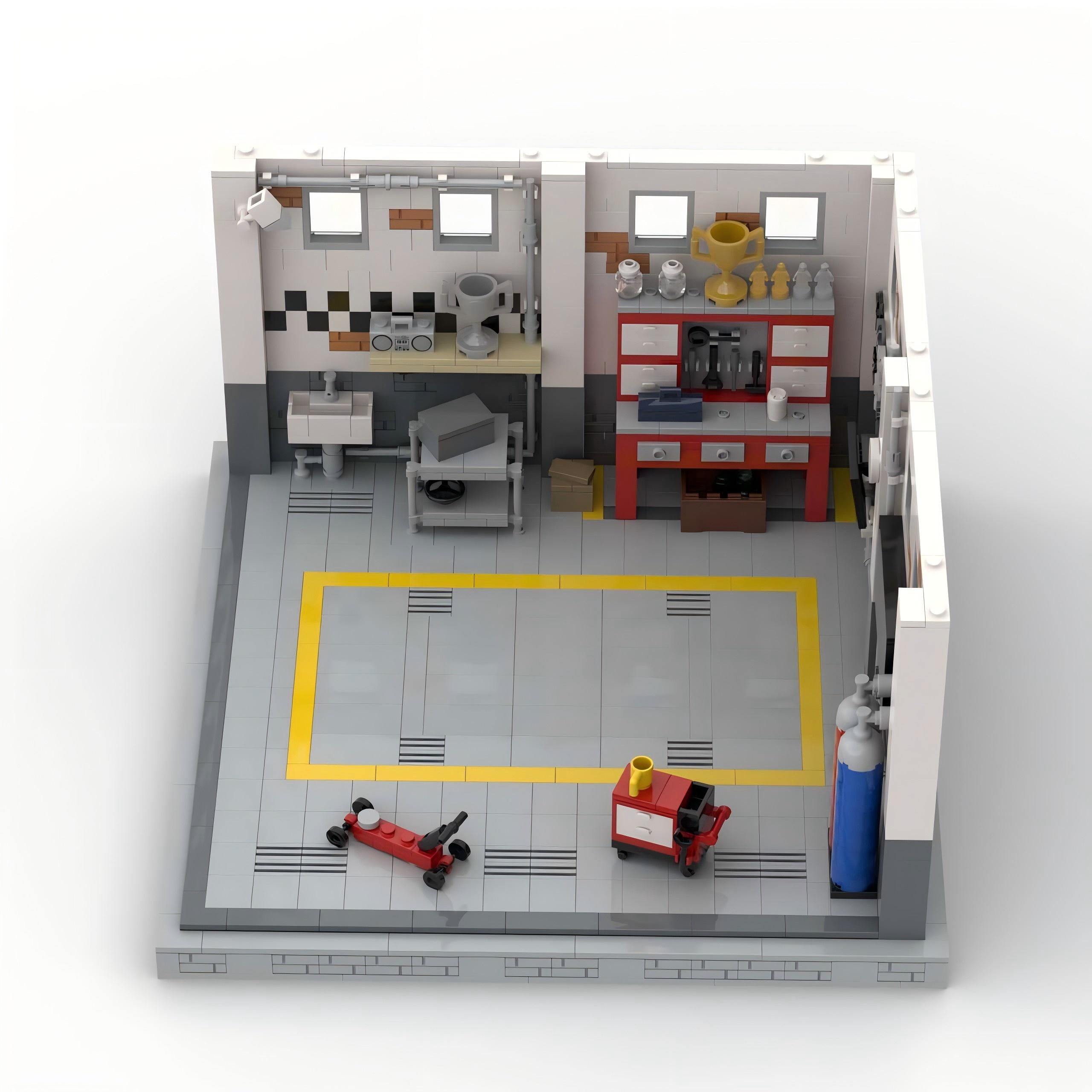 Brick MOC Racing Garage Display - Brick Car Merchant