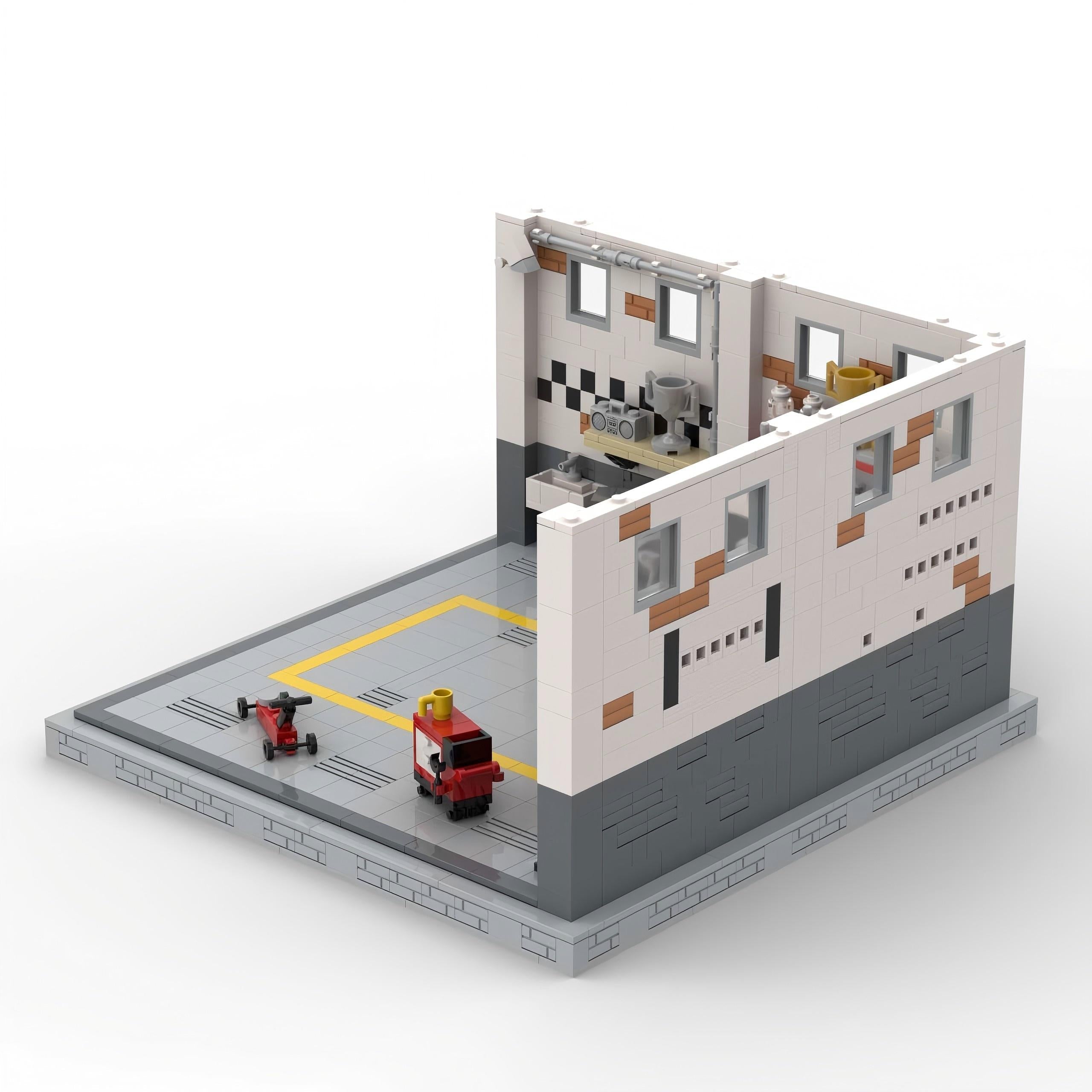 Brick MOC Racing Garage Display - Brick Car Merchant