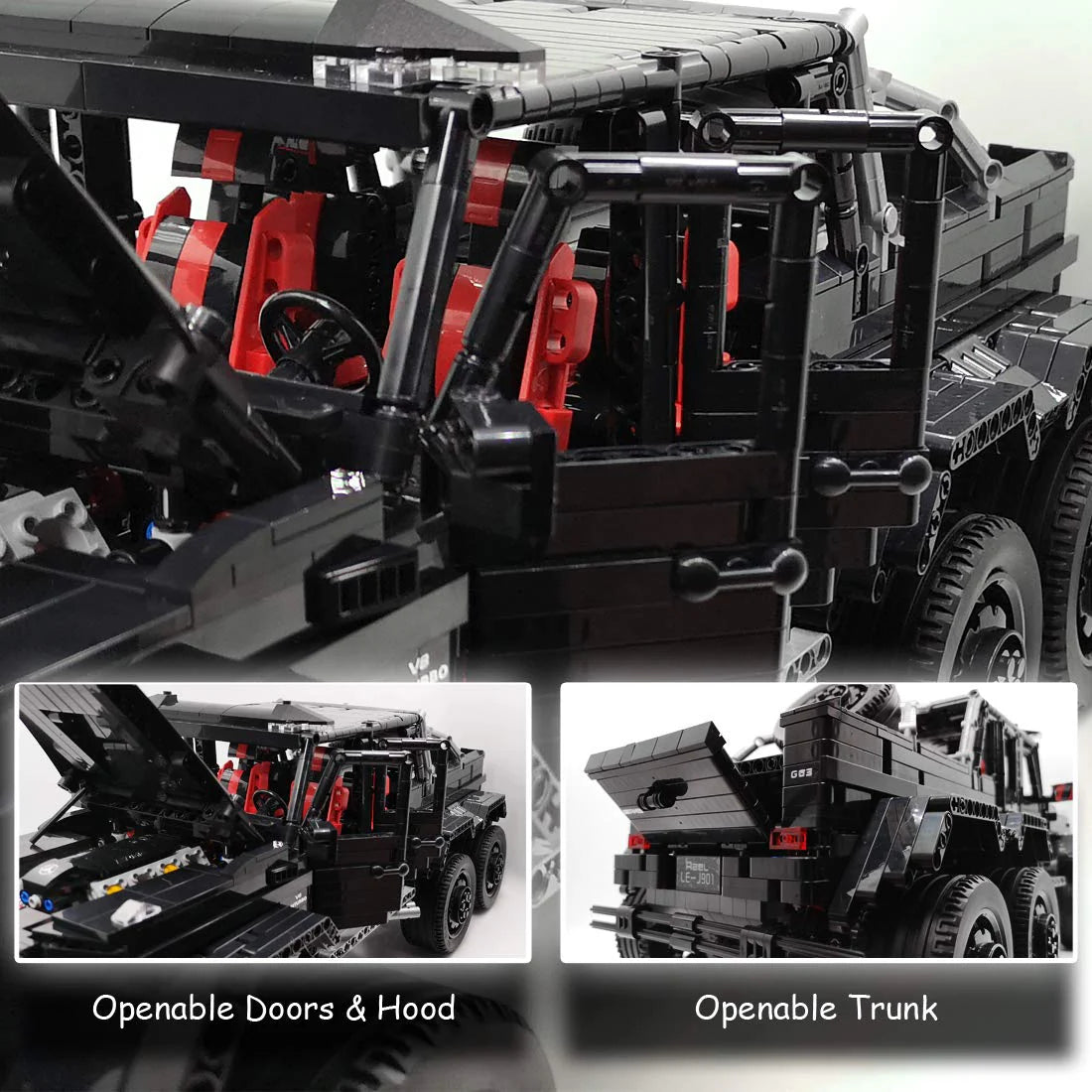 LEGO MOC Mercedes G63 AMG, Brabus G800 6x6 Off-Road Pickup SUV | Remote Control, All-Terrain Off-Roading, Exclusive XL Tyres, Gear Shifter, Opening Features, Detailed Linkage and Differential, 6WD, Openable Sunroof, 3300pcs - Brick Car Merchant LEGO MOC Mercedes G63 AMG, Brabus G800 6x6 Off-Road Pickup SUV | Remote Control, All-Terrain Off-Roading, Exclusive XL Tyres, Gear Shifter, Opening Features, Detailed Linkage and Differential, 6WD, Openable Sunroof, 3300pcs - Brick Car Merchant