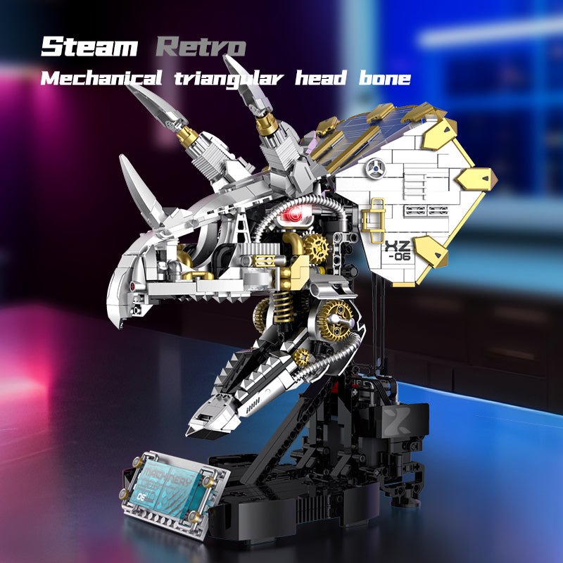 Brick MOC Steam Triceratops Mechanical Skull | 926pcs - Brick Car Merchant