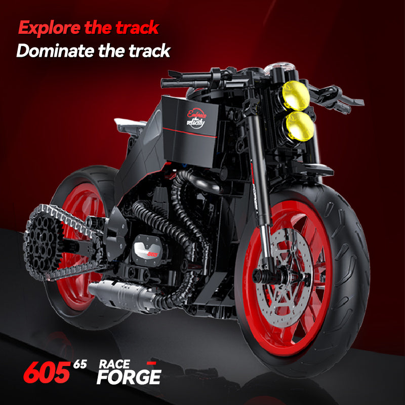 Brick MOC 1:8 Nightfire Custom V-Twin Drag Bike | 573pcs - Brick Car Merchant