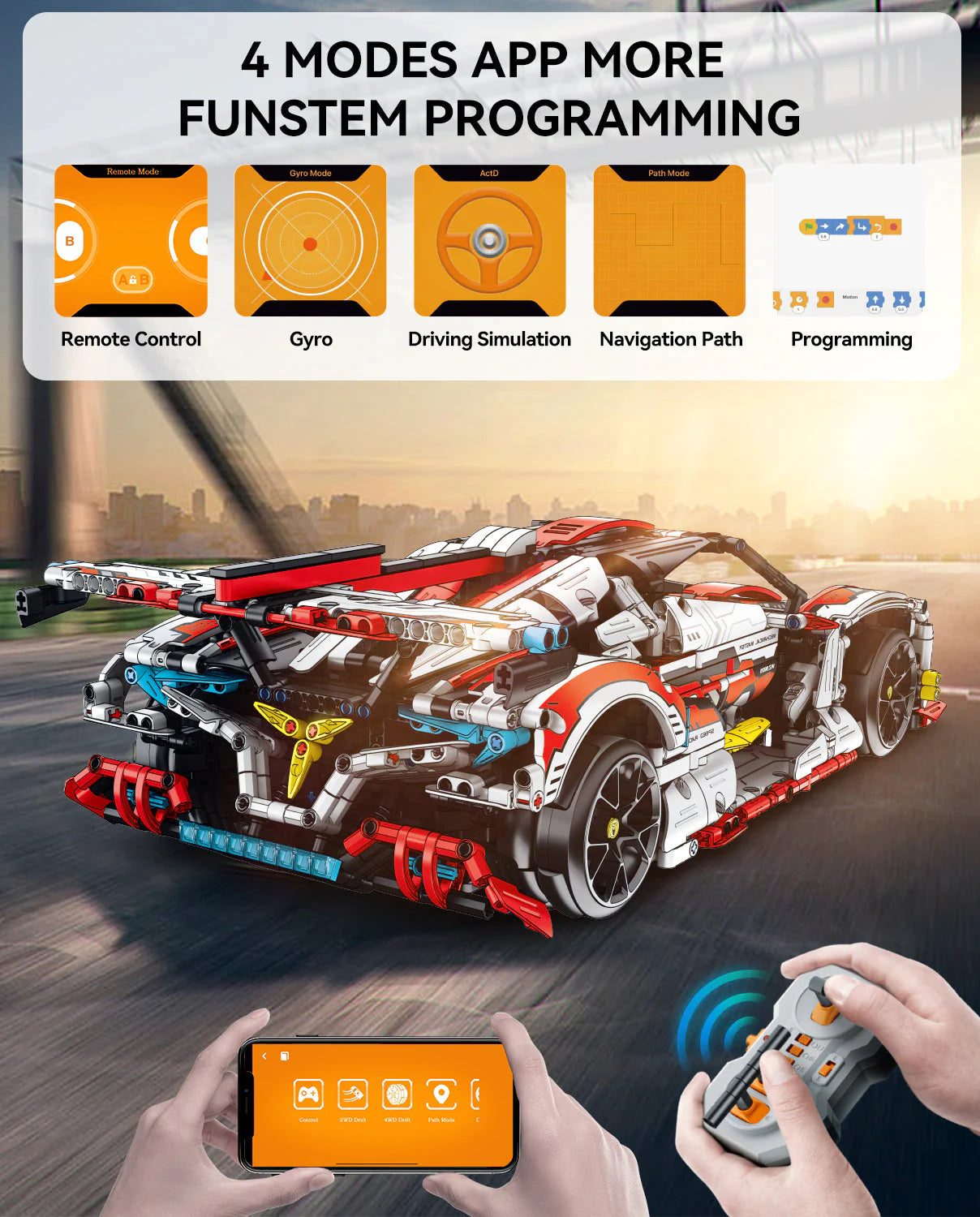 Brick MOC Apollo Race Car | Remote Control, Drift, Electric Gullwing Doors, 2732 pcs - Brick Car Merchant