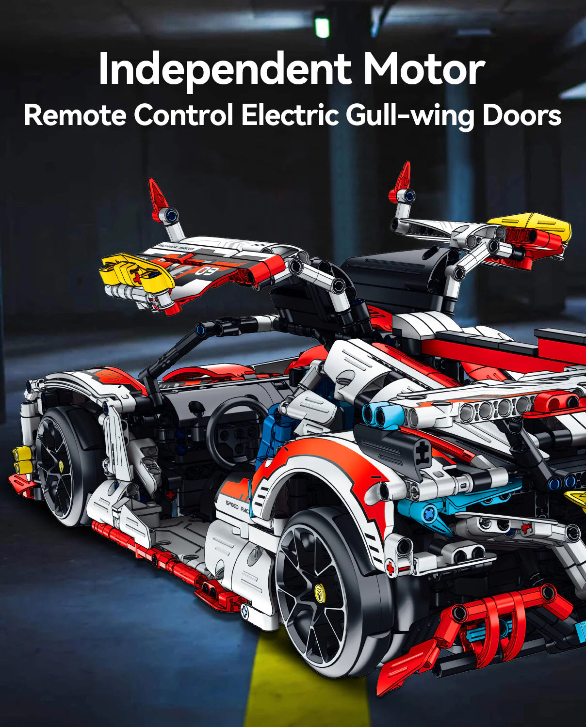 Brick MOC Apollo Race Car | Remote Control, Drift, Electric Gullwing Doors, 2732 pcs - Brick Car Merchant