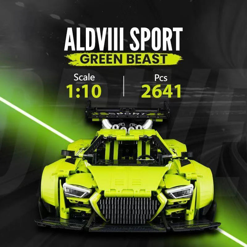 Brick MOC Audi R8 Green | Remote Control, Opening Features, Large Racing Wing, 2641 pcs - Brick Car Merchant