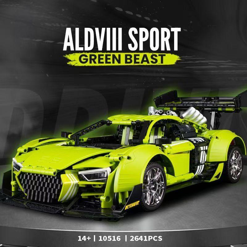 Brick MOC Audi R8 Green | Remote Control, Opening Features, Large Racing Wing, 2641 pcs - Brick Car Merchant