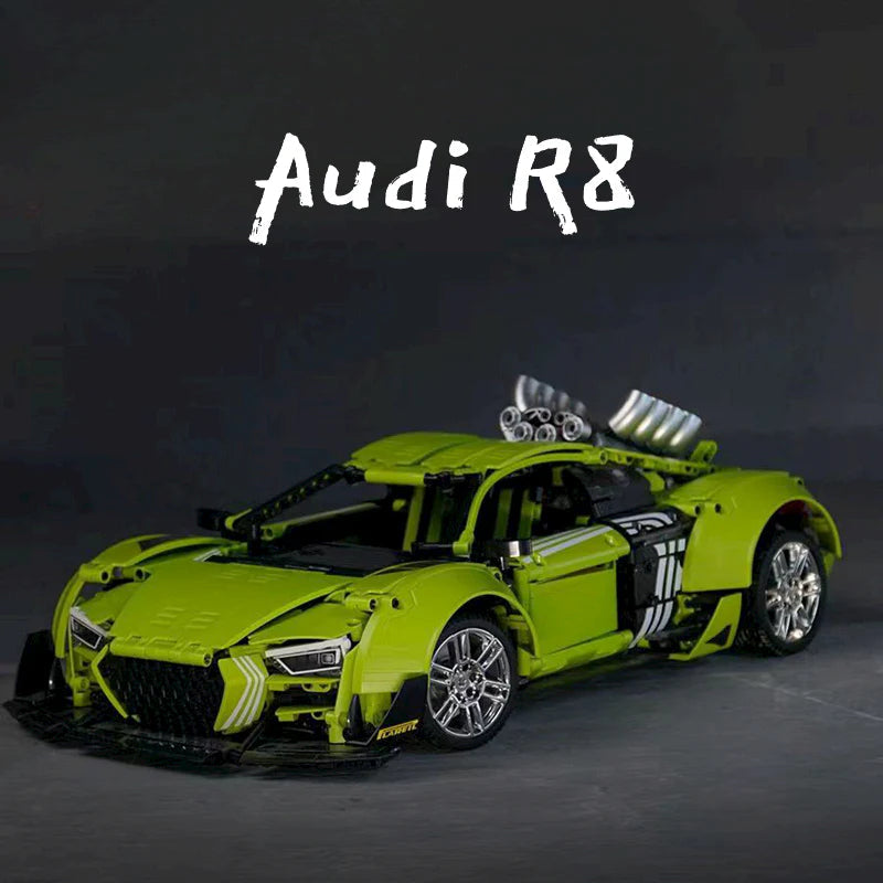 Brick MOC Audi R8 Green | Remote Control, Opening Features, Large Racing Wing, 2641 pcs - Brick Car Merchant