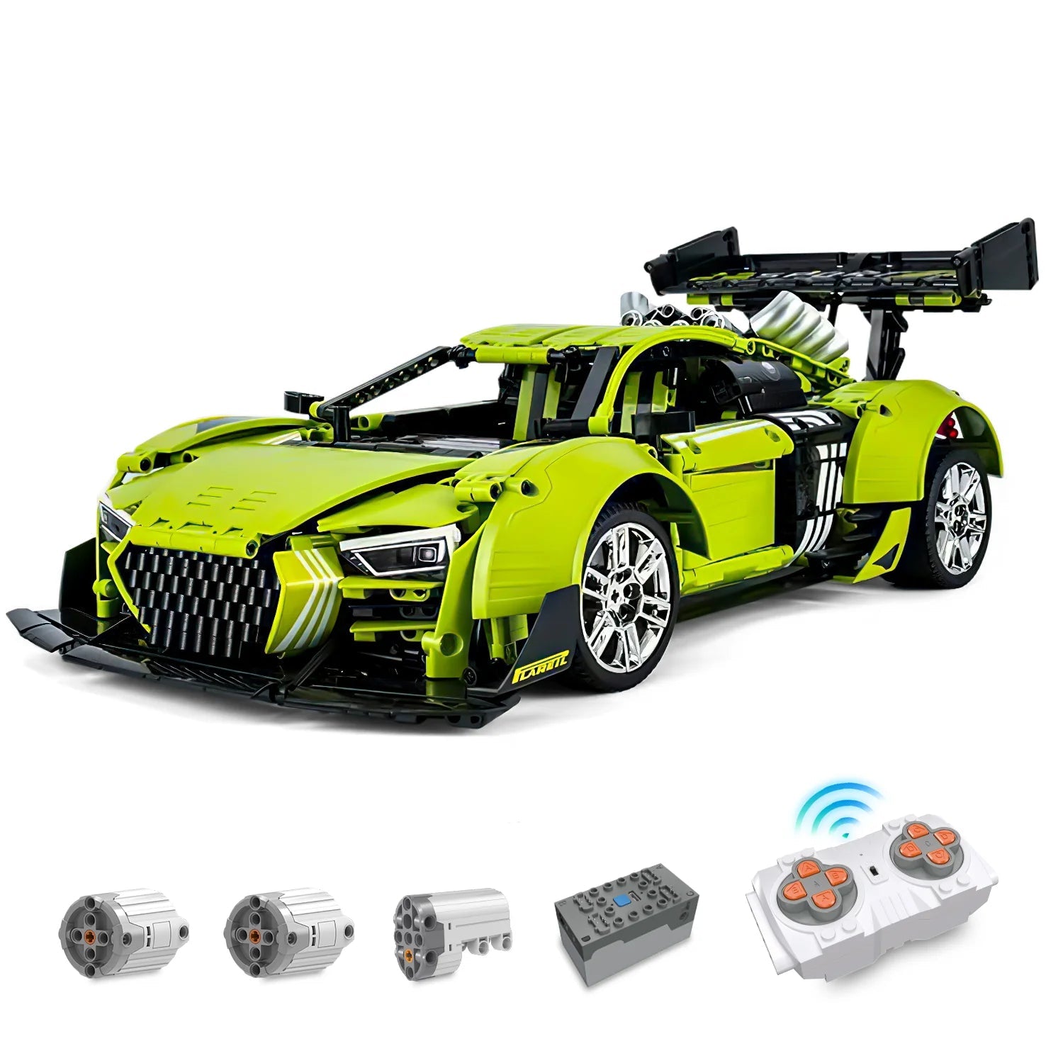 Brick MOC Audi R8 Green | Remote Control, Opening Features, Large Racing Wing, 2641 pcs - Brick Car Merchant