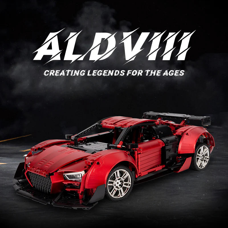 Brick MOC Audi R8 Red | Remote Control, Opening Features, Large Racing Wing, 2641 pcs - Brick Car Merchant