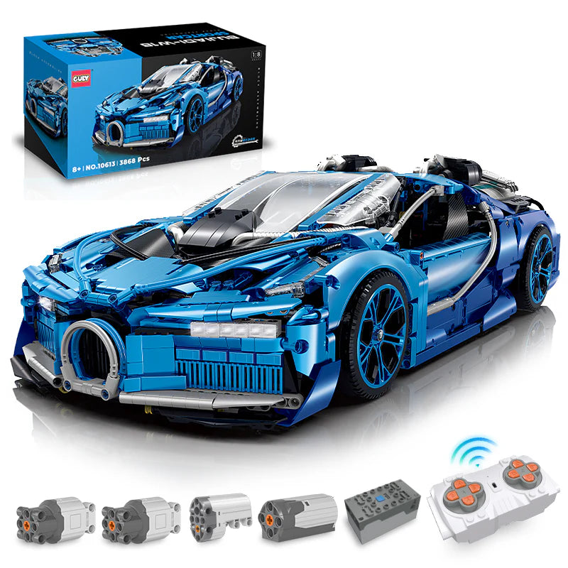 Brick MOC Bugatti Chiron 'Jet Edition' | Steering, Front and Rear Suspension, Opening Features, Multi Speed Manual Gearbox with Gear Shift, 3686 pcs - Brick Car Merchant