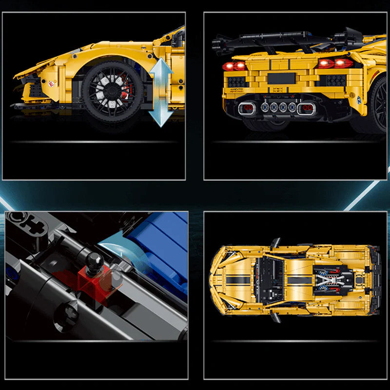 Brick MOC Corvette C8 "The All American Supercar" | Remote Control, Electric Tail Lift, Electric Door, Electric Air Suspension, 3787 pcs - Brick Car Merchant