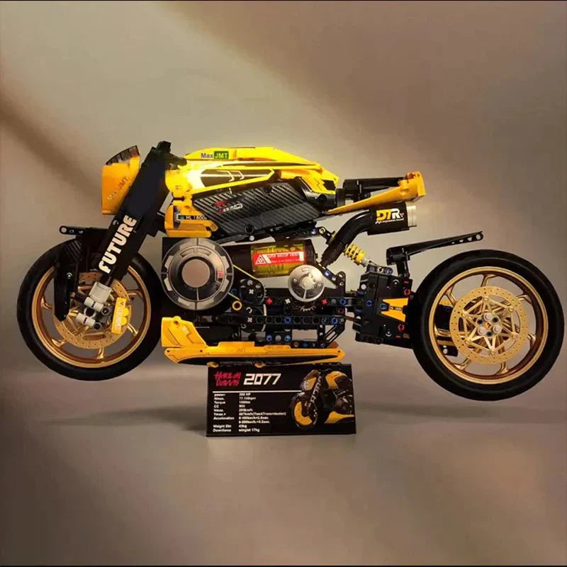 Brick MOC Cyberpunk Neon Street Bike | 1981pcs - Brick Car Merchant