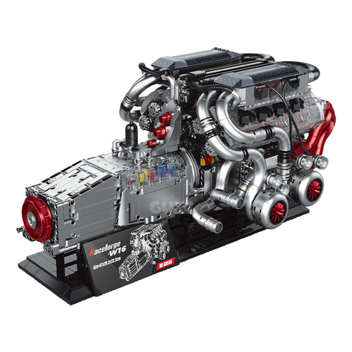 Brick MOC Bugatti W16 Motorised Engine and Gearbox | 2520 pieces - Brick Car Merchant