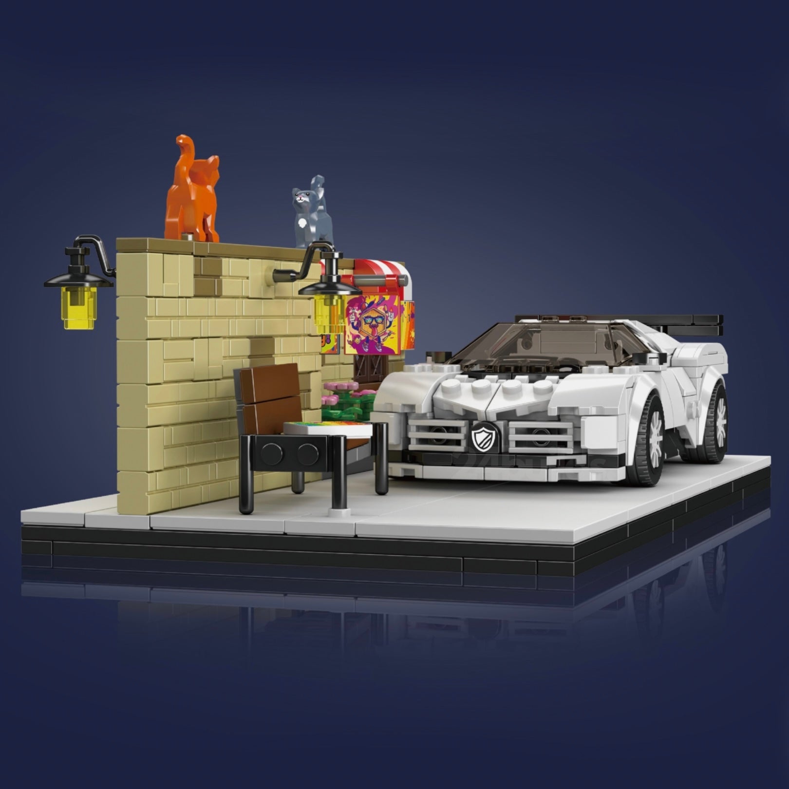 Brick MOC French Hypercar Street Scene | 592pcs - Brick Car Merchant