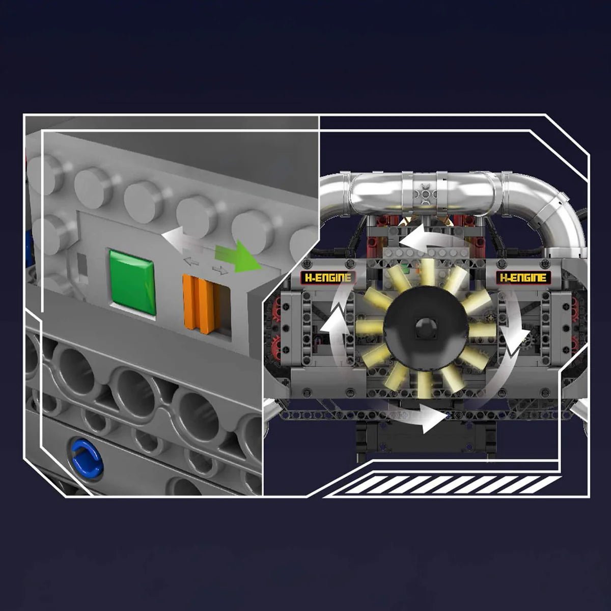 Brick MOC Functional Flat 6 Boxer Engine | 2374pcs - Brick Car Merchant
