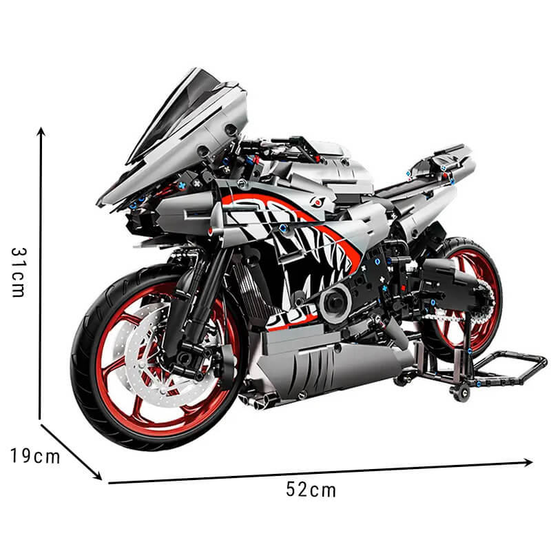 Brick MOC Gunmetal Shark Japanese Sportbike | 2127pcs - Brick Car Merchant