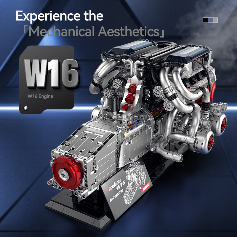 Brick MOC Bugatti W16 Motorised Engine and Gearbox | 2520 pieces - Brick Car Merchant
