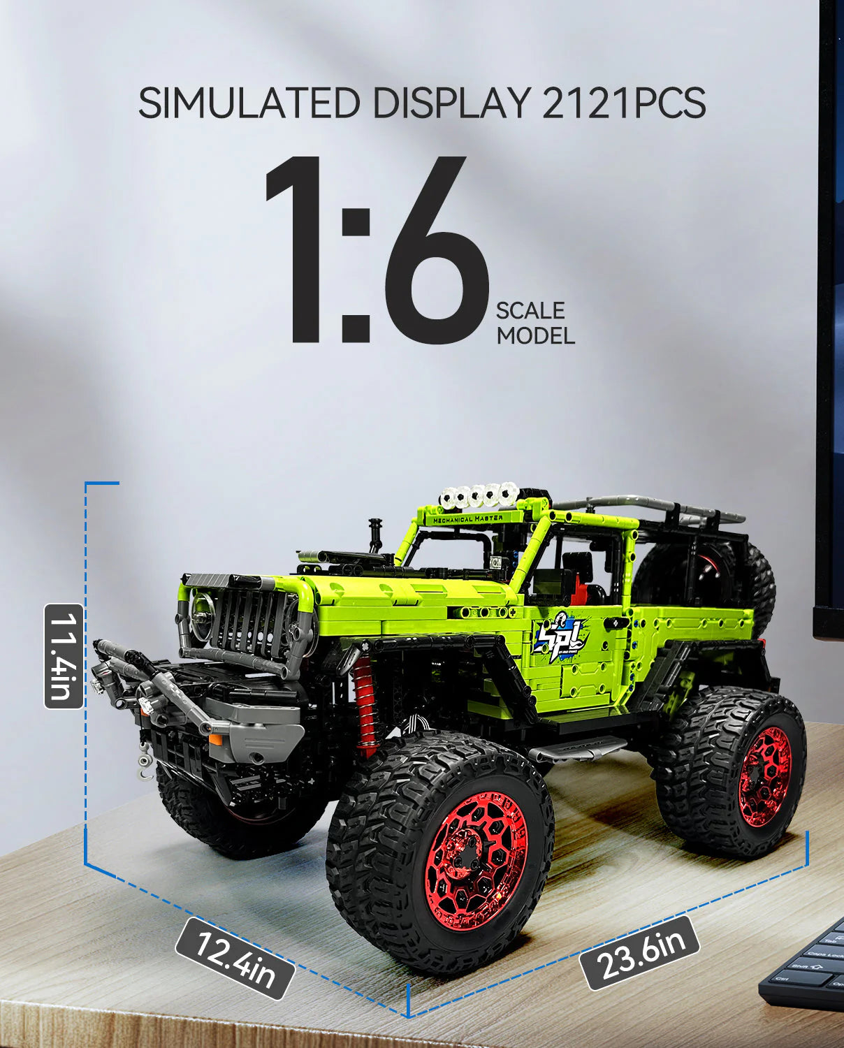 Brick MOC Jeep Wrangler Off-Road Pickup Building Kit | Remote Control, Tank Steering, Drift Special, All-Terrain Damping, Opening Features, 2545 pcs - Brick Car Merchant