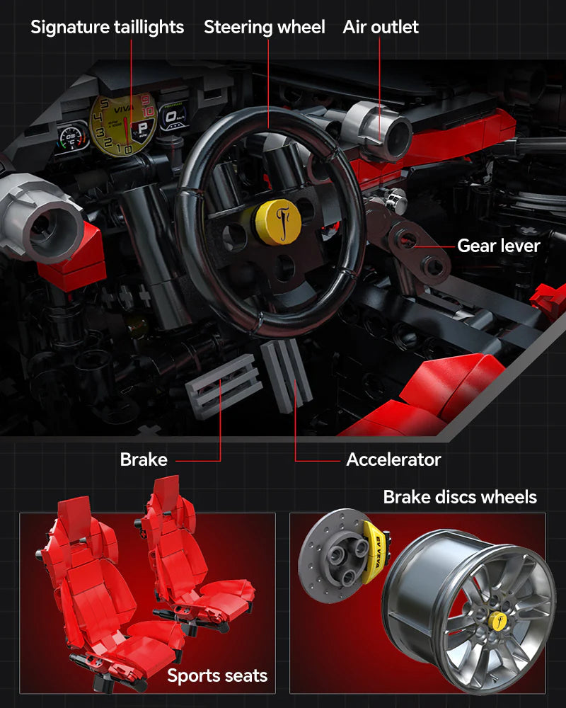 Brick MOC LaFerrari C6 Sportcar Building Kit | Butterfly Doors, Paddle Shifter, Signature Features, 4739 pcs - Brick Car Merchant