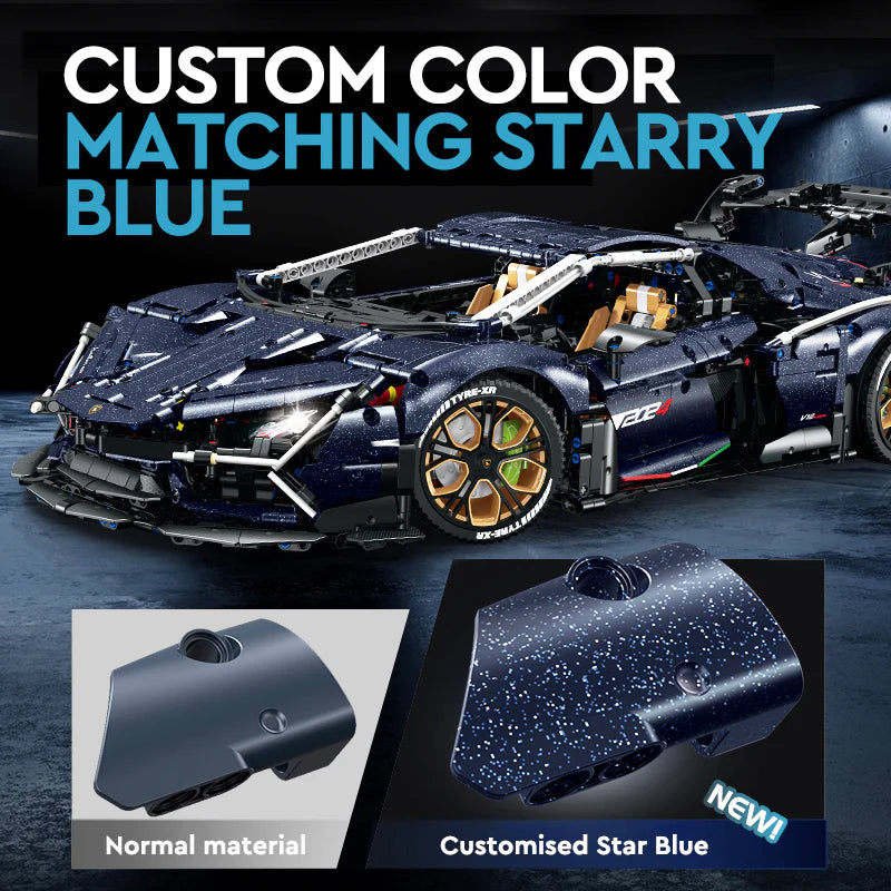 Brick MOC Lamborghini Aventador | Remote Control, Electric Air Suspension, Electric Doors, Special Starry Blue Plates, 4106 pcs - Brick Car Merchant