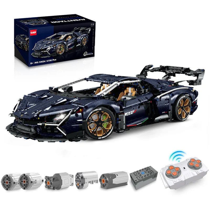 Brick MOC Lamborghini Aventador | Remote Control, Electric Air Suspension, Electric Doors, Special Starry Blue Plates, 4106 pcs - Brick Car Merchant