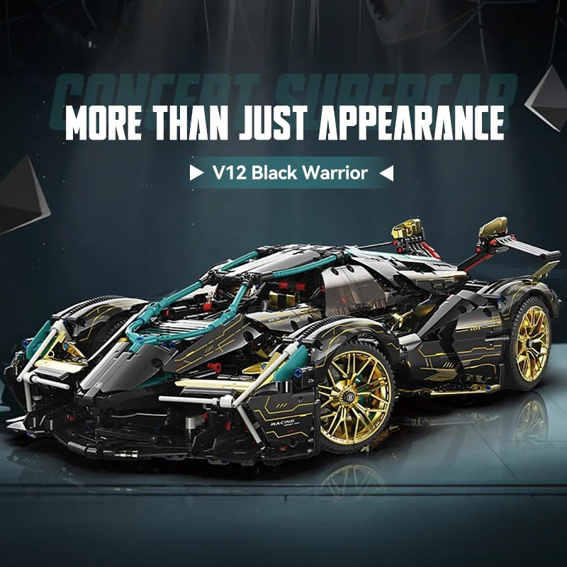 Brick MOC Lamborghini Black Warrior | Remote Control, Opening Features, 2472 pcs - Brick Car Merchant