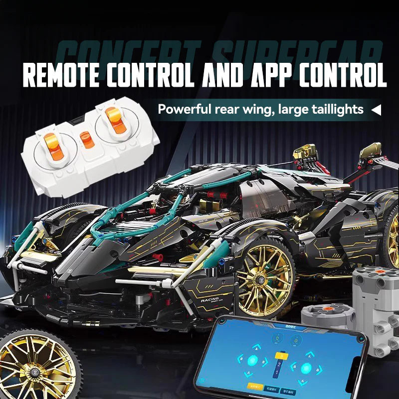 Brick MOC Lamborghini Black Warrior | Remote Control, Opening Features, 2472 pcs - Brick Car Merchant