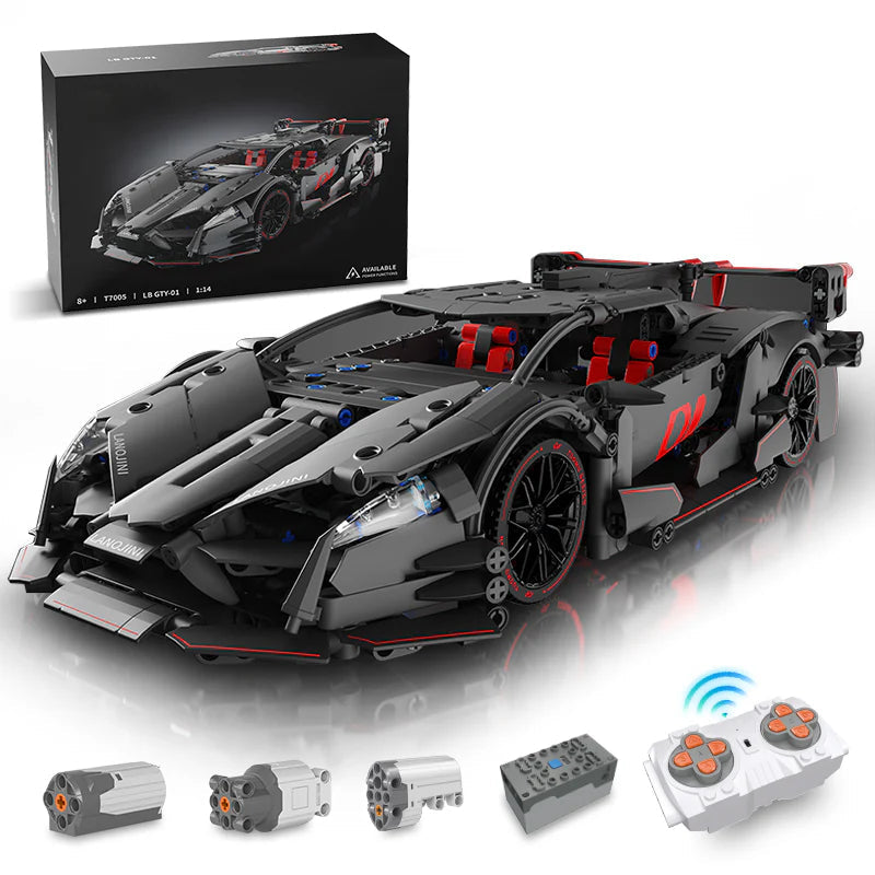 Brick MOC Lamborghini Dark Night Red Sports Car | Remote Control, 1056 pcs - Brick Car Merchant