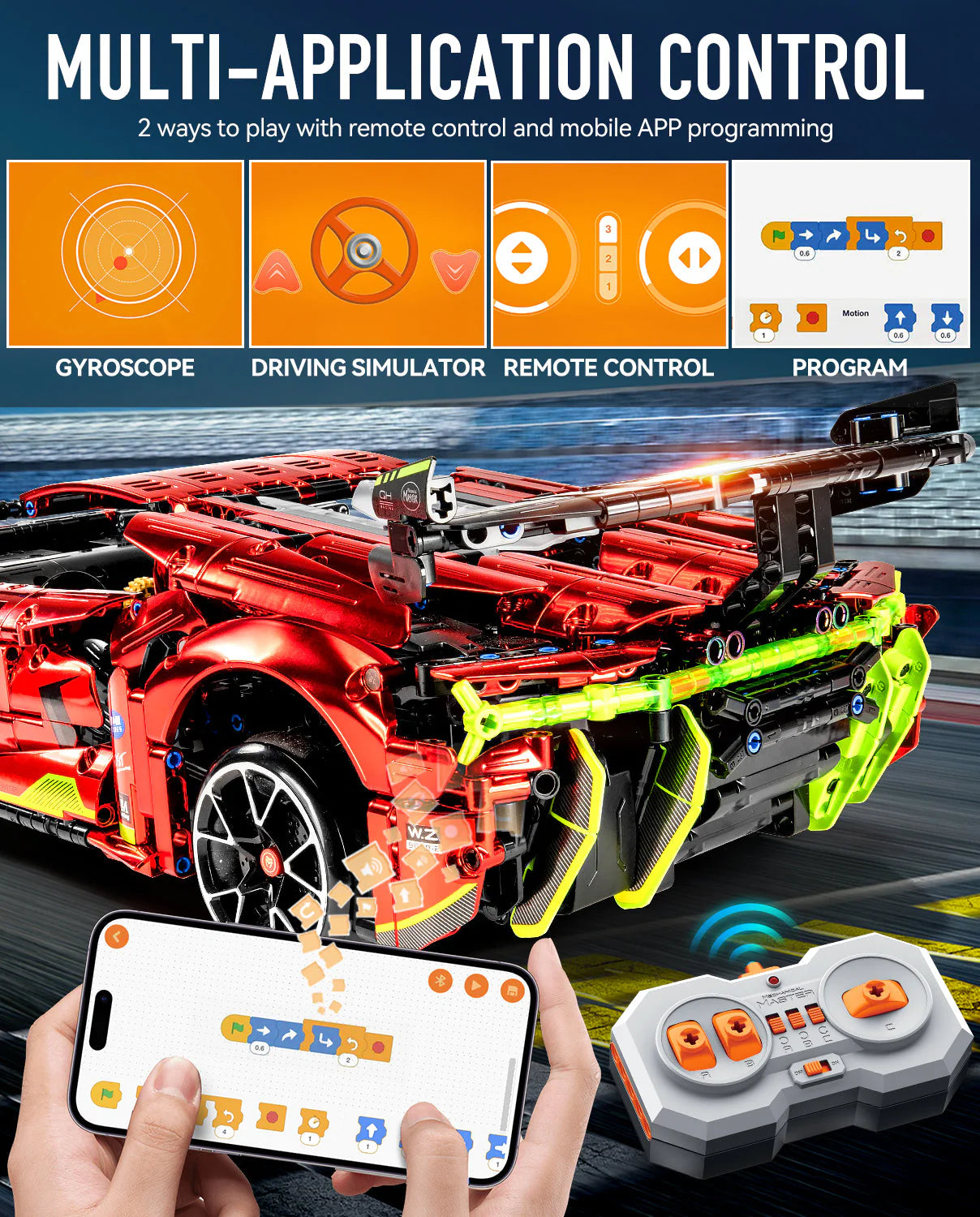 Brick MOC Lamborghini Plated | Remote Control, Drift, Electric Chassis Lifting, 1889 pcs - Brick Car Merchant