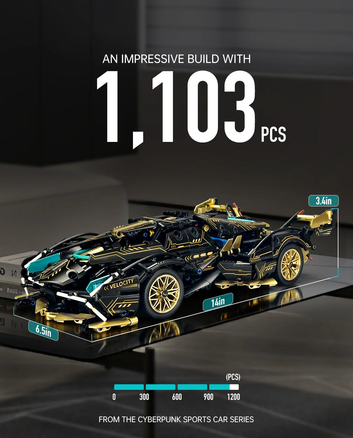 Brick MOC Lamborghini V12 Black Sports Car | Remote Control, Opening Features, 1103 pcs - Brick Car Merchant