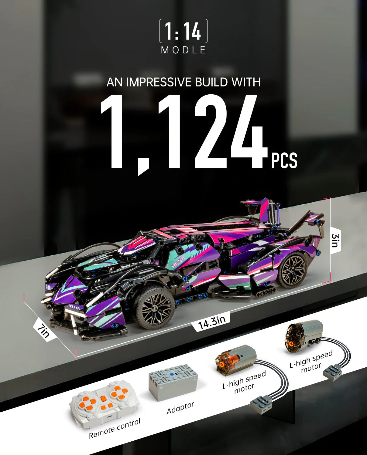 Brick MOC Lamborghini V12 Sports Car | Remote Control, Opening Features, 1124 pcs - Brick Car Merchant