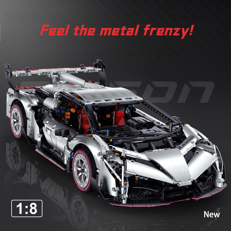 Brick MOC Lamborghini VENENO Silver Grey | Remote Control, Electric Air Suspension, Scissor Doors, Exclusive Body Panels, Exclusive Tire Alloys, 3711 pcs - Brick Car Merchant