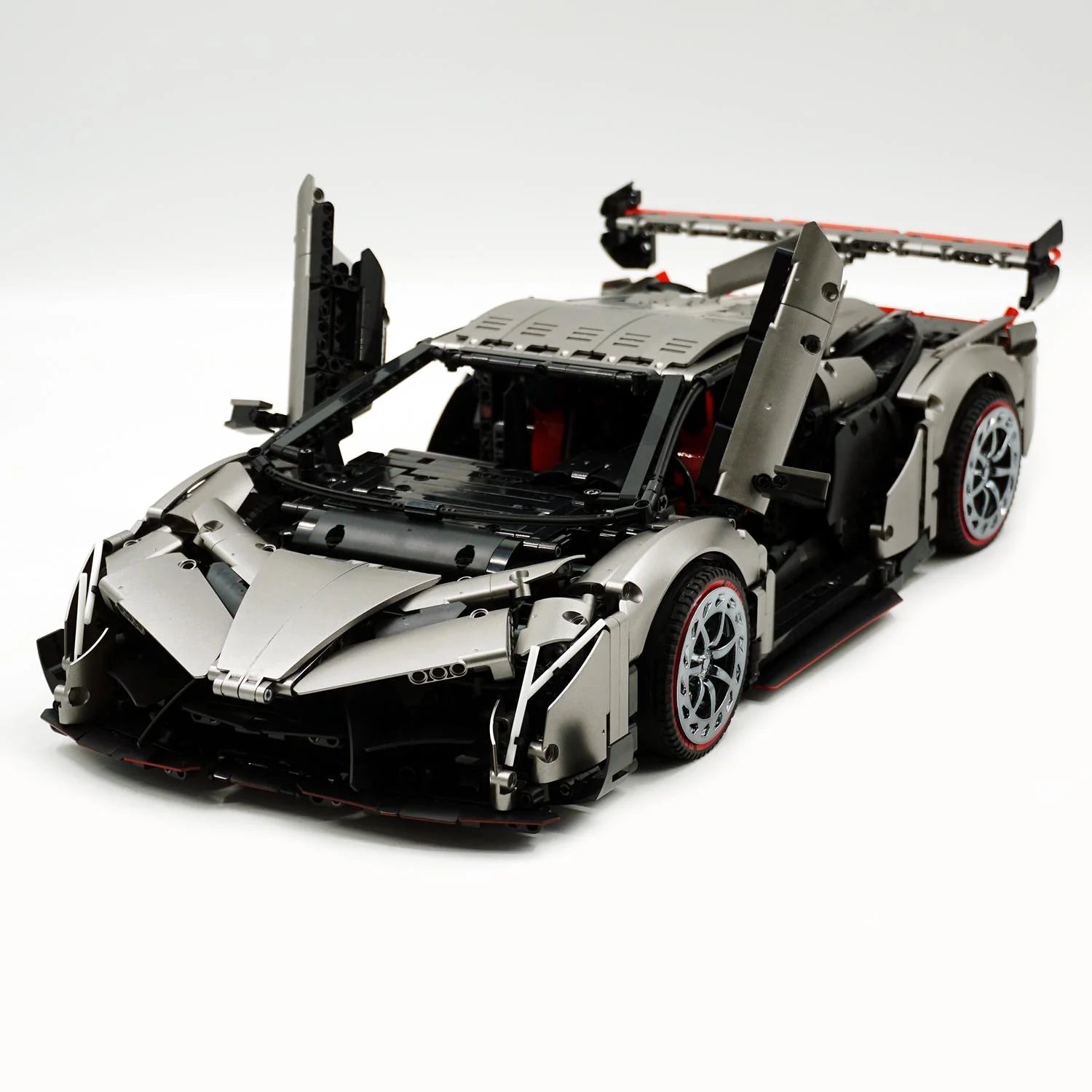 Brick MOC Lamborghini VENENO Silver Grey | Remote Control, Electric Air Suspension, Scissor Doors, Exclusive Body Panels, Exclusive Tire Alloys, 3711 pcs - Brick Car Merchant