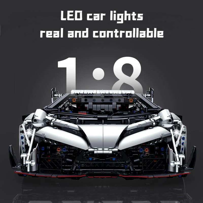 Brick MOC Lamborghini VENENO Silver Grey | Remote Control, Electric Air Suspension, Scissor Doors, Exclusive Body Panels, Exclusive Tire Alloys, 3711 pcs - Brick Car Merchant