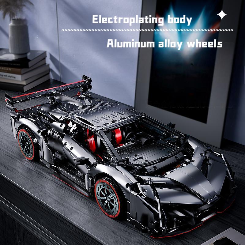 Brick MOC Lamborghini VENENO Silver Grey | Remote Control, Electric Air Suspension, Scissor Doors, Exclusive Body Panels, Exclusive Tire Alloys, 3711 pcs - Brick Car Merchant
