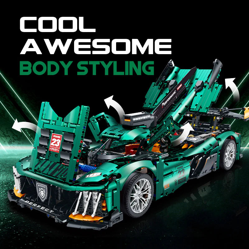 Brick MOC Le Mans 9*8 Race Car | Remote Control, Electric Lift Tail Wing, Lighting Headlights, 3746 pcs - Brick Car Merchant