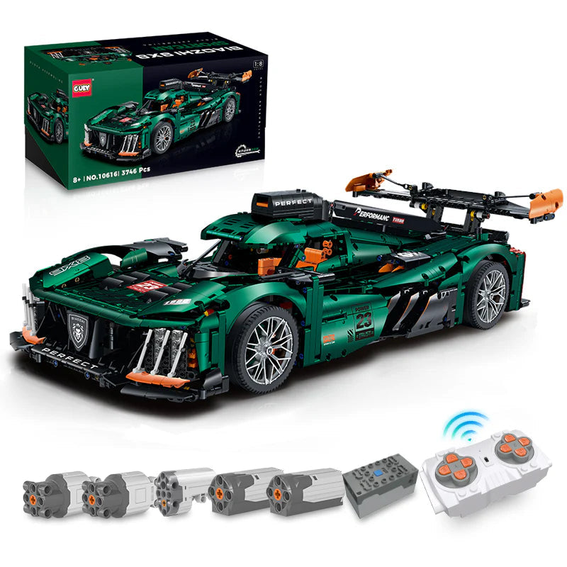 Brick MOC Le Mans 9*8 Race Car | Remote Control, Electric Lift Tail Wing, Lighting Headlights, 3746 pcs - Brick Car Merchant