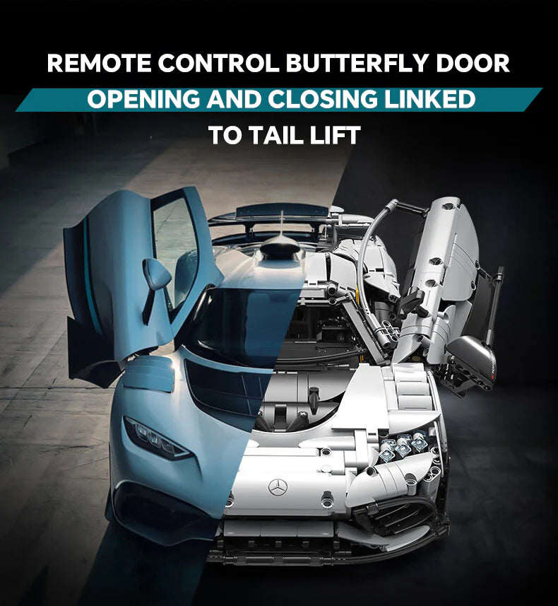 Brick MOC Mercedes AMG ONE | Remote Control, Electric Butterfly Doors, Rear Wing Lifting, Controllable Lights, Launch Control, 3295pcs - Brick Car Merchant