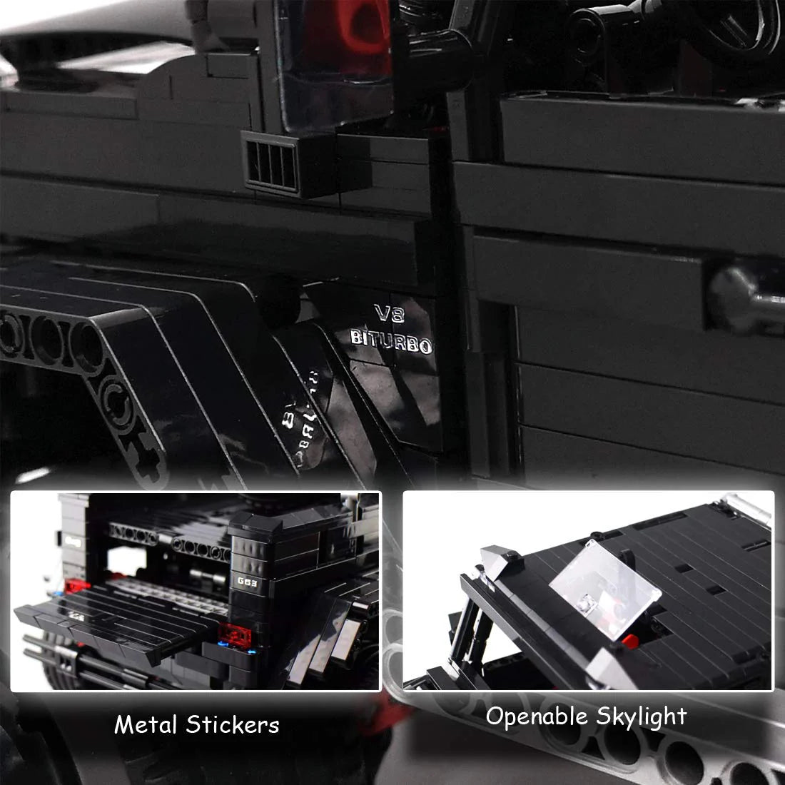 Brick MOC Mercedes G63 AMG, Brabus G800 6x6 Off-Road Pickup SUV | Remote Control, All-Terrain Off-Roading, Exclusive XL Tyres, Gear Shifter, Opening Features, Detailed Linkage and Differential, 6WD, Openable Sunroof, 3300pcs - Brick Car Merchant
