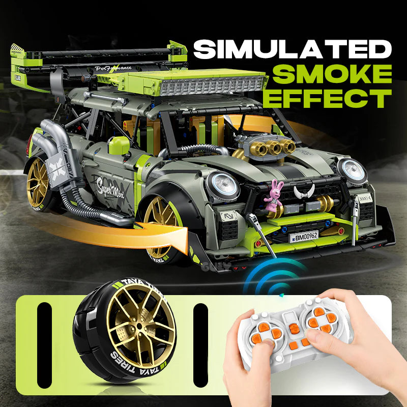 Brick MOC Mini The British Bug | Remote Control, Electric Spray System, Electric Air Suspension, Electric Rear Wing, 2550 pcs - Brick Car Merchant