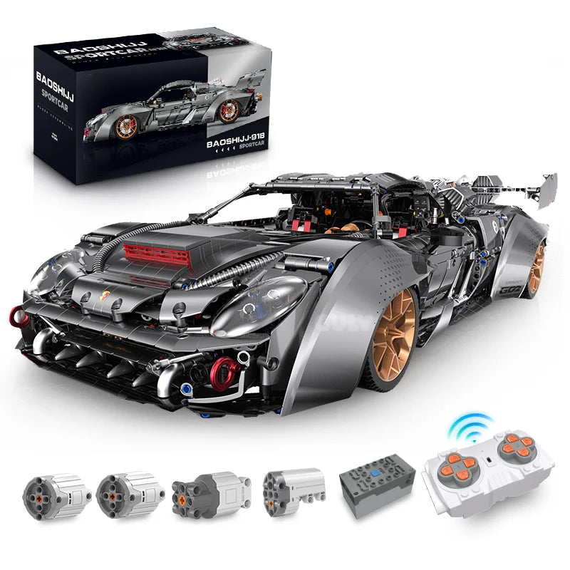 Brick MOC Porsche 918 | Remote Control, Electric Doors, Electric Air Suspension, LED features, Steam Spray System, 4306 pcs - Brick Car Merchant