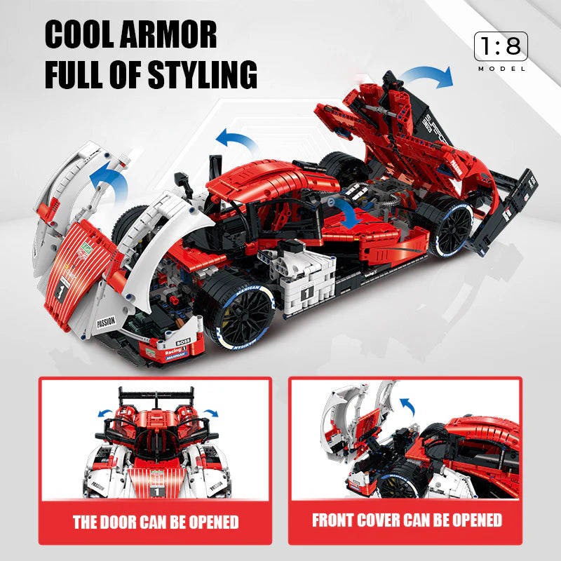 Brick MOC Porsche 963 Race Car Building Bricks Set | Remote Control, Opening Features, Detailed Look, 3460pcs - Brick Car Merchant