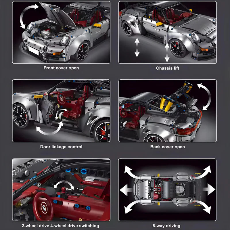 Brick MOC Porsche GT2 RS | Remote Control, Electric Air Suspension, Electric Door, 3389 pcs - Brick Car Merchant