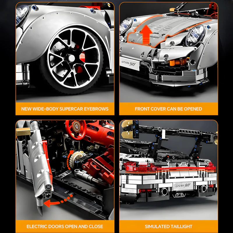 Brick MOC Porsche GT2 RS | Remote Control, Electric Air Suspension, Electric Door, 3389 pcs - Brick Car Merchant