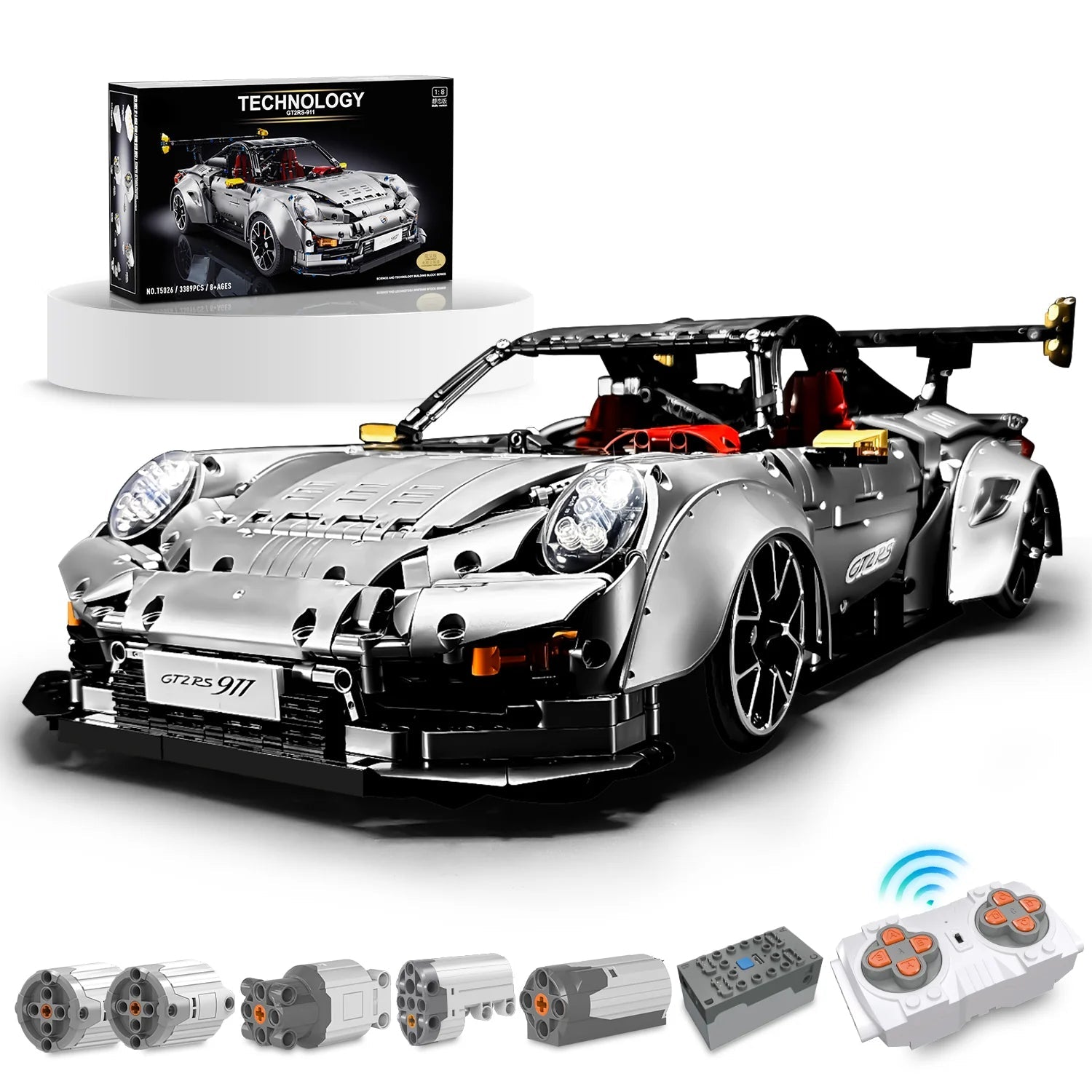 Brick MOC Porsche GT2 RS | Remote Control, Electric Air Suspension, Electric Door, 3389 pcs - Brick Car Merchant