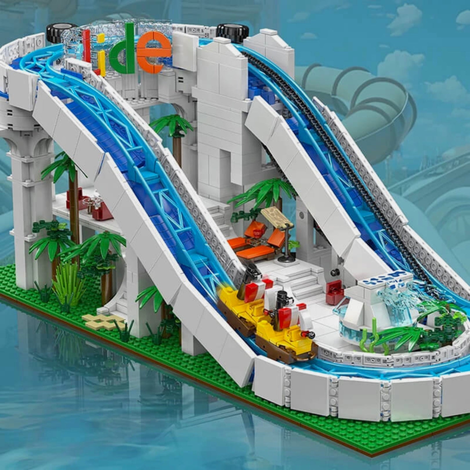 Brick MOC Motorised Water Slide | 2088pcs - Brick Car Merchant