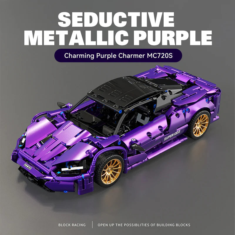 Brick MOC Purple Phantom Sports Car | Remote Control, Opening Features, 1273 pcs - Brick Car Merchant
